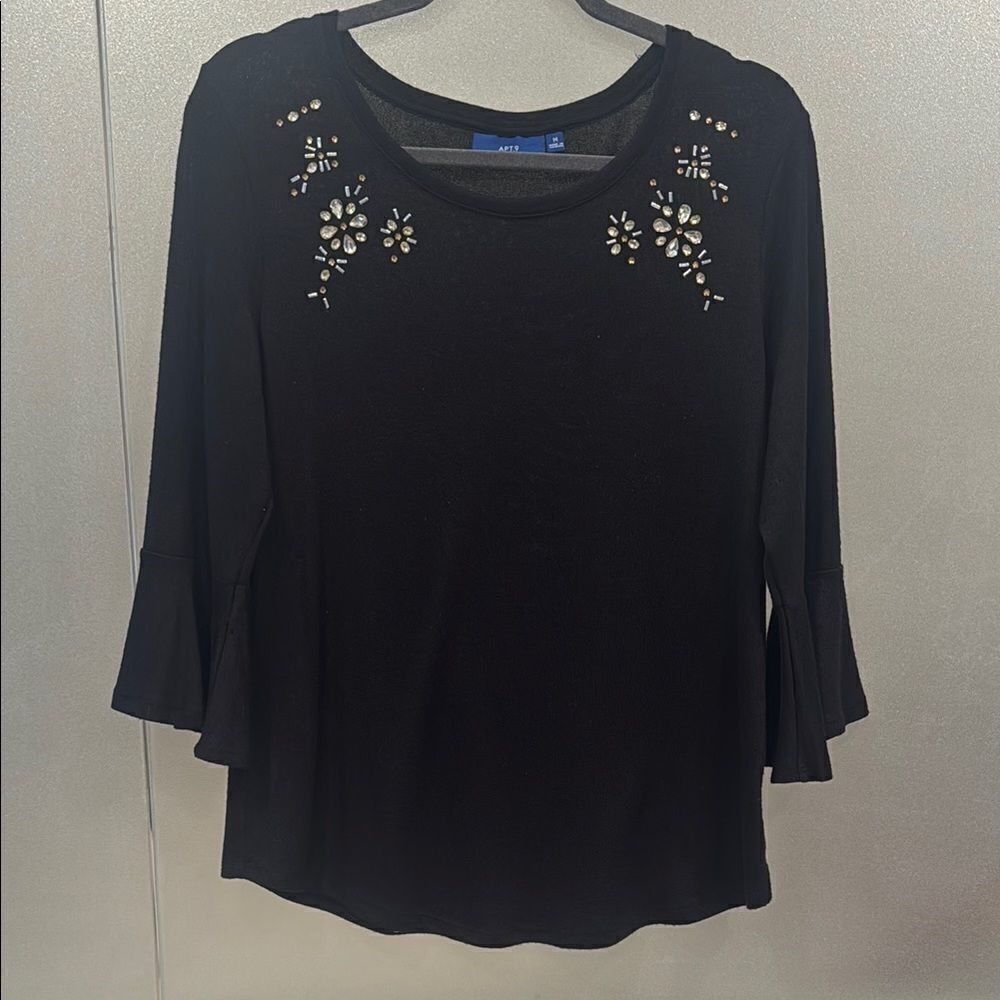 Apt. 9 Black Flutter Sleeve Blouse